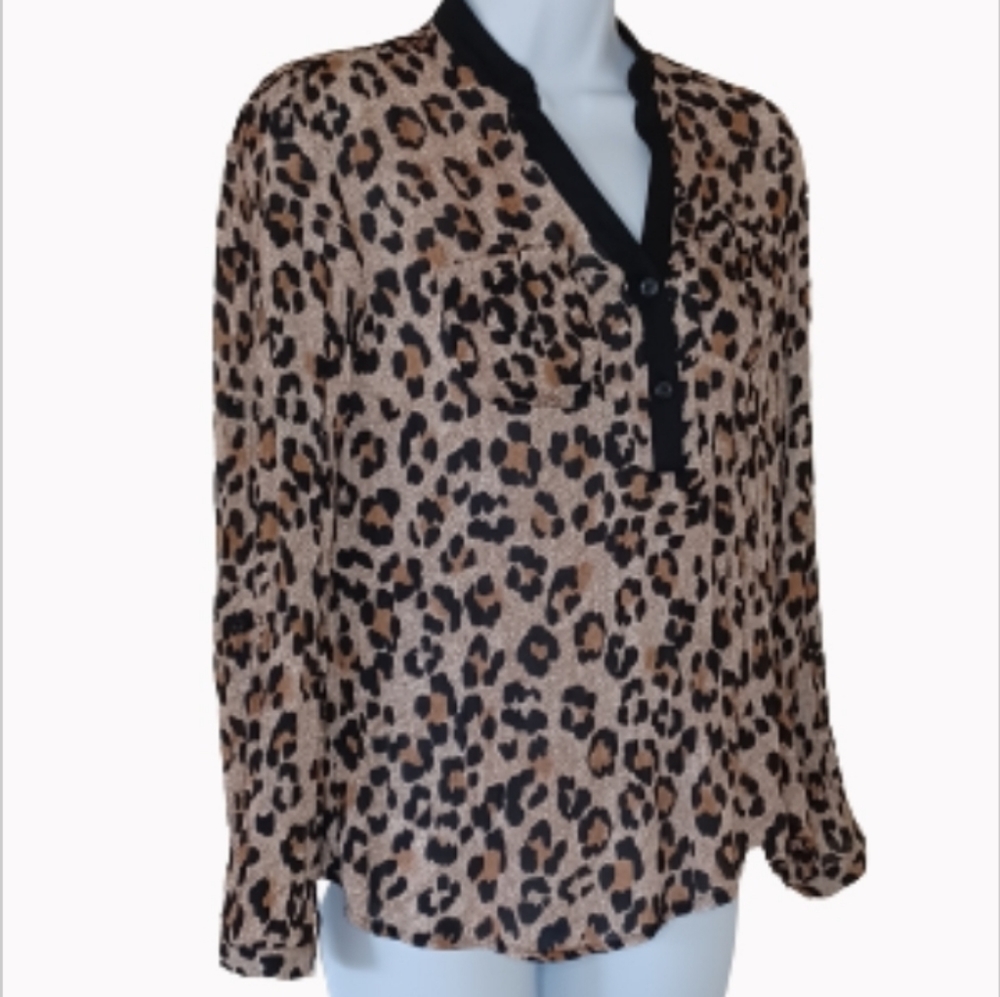 New York Collection Pleated Animal Print Blouse, sz SP
